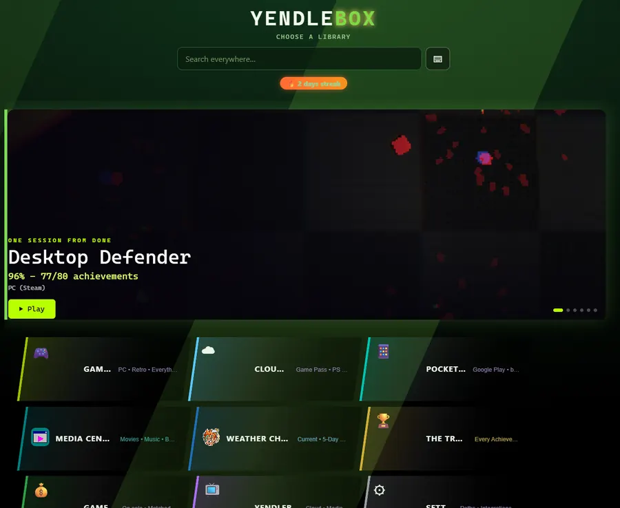 YendleBox in a green skin with angled panels.